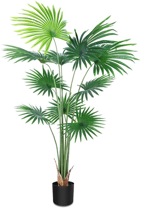 Photo 1 of CROSOFMI Artificial Desert Fan Palm Tree 5.2 Feet Fake California Palm Plant,Perfect Faux Fan Palm Plants in Pot for Indoor Outdoor House Home Office Garden Modern Decoration Housewarming Gift