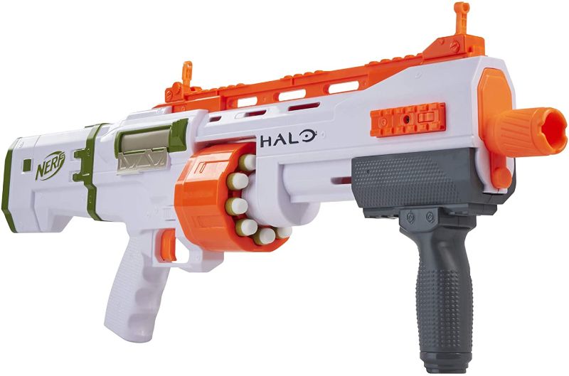 Photo 1 of NERF Halo Bulldog SG Dart Blaster -- Pump-Action, Rotating 10-Dart Drum, Tactical Rails, 10 Official Elite Darts, Skin Unlock Code
