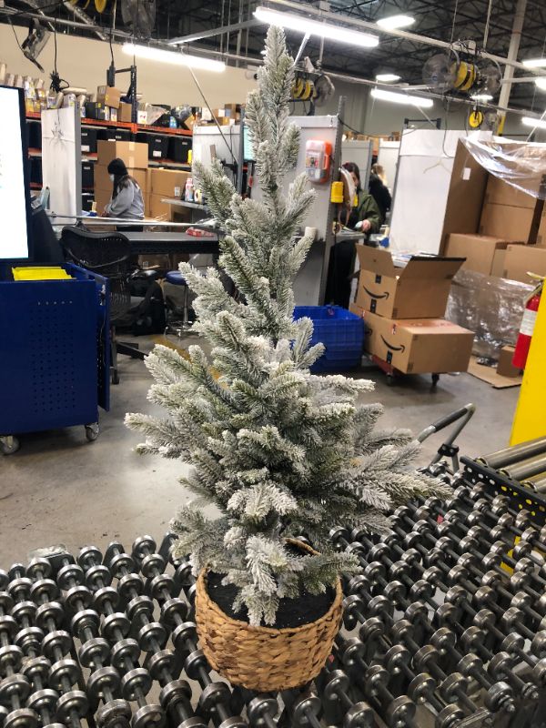 Photo 1 of 3'tall fake christmas tree with snow on it 