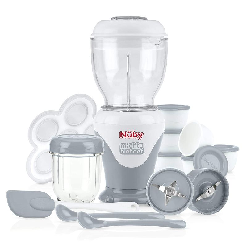 Photo 1 of Nuby Mighty Blender with Cook Book, 22-Piece Baby Food Maker Set, Cool Gray
