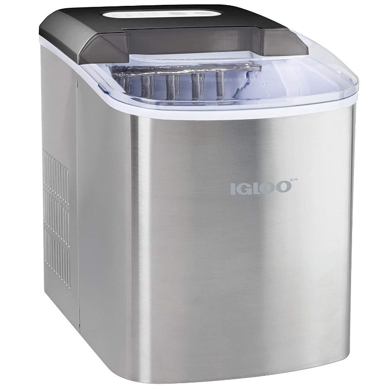 Photo 1 of Igloo ICEB26SS Automatic Portable Electric Countertop Ice Maker Machine, 26 Pounds in 24 Hours, 9 Ice Cubes Ready in 7 minutes, With Ice Scoop and Basket, Perfect for Water Bottles, Silver
