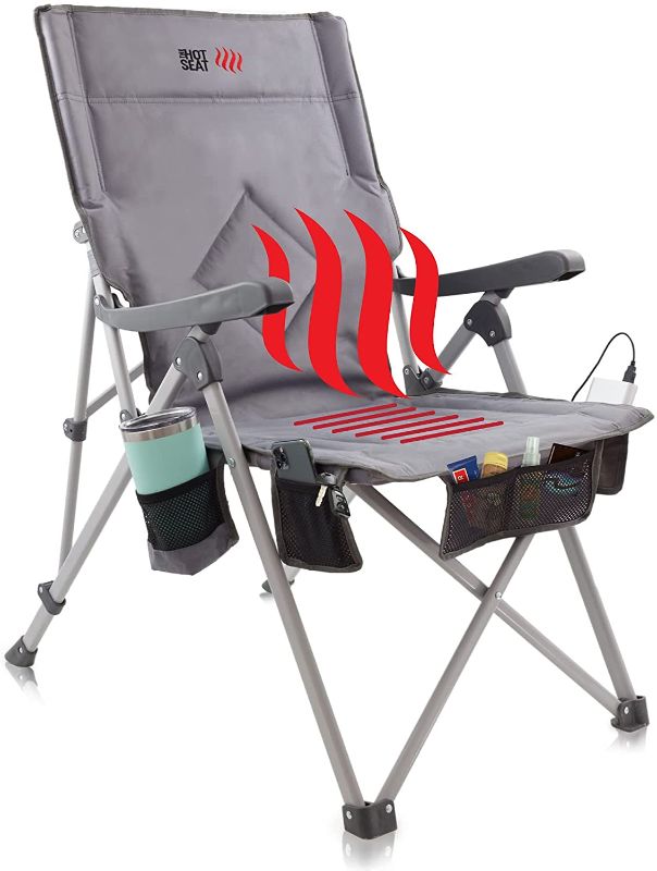 Photo 1 of POP Design The Hot Seat, Heated Portable Chair, Perfect for Camping, Sports, Beach, and Picnics. USB Heated, X-Large Armrests, X-Large Travel Bag, 5 Pockets, Cup Holder (Battery Pack NOT Included)
