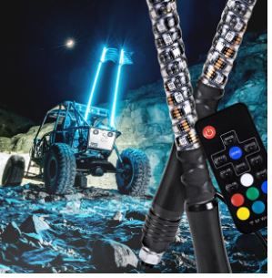 Photo 1 of 2pc 3ft Spiral LED Whip Lights w/Flag [21 Modes] [20 Colors] [Wireless Remote] [Weatherproof] Lighted Antenna Whips - Accessories for ATV Polaris RZR 4 Wheeler
