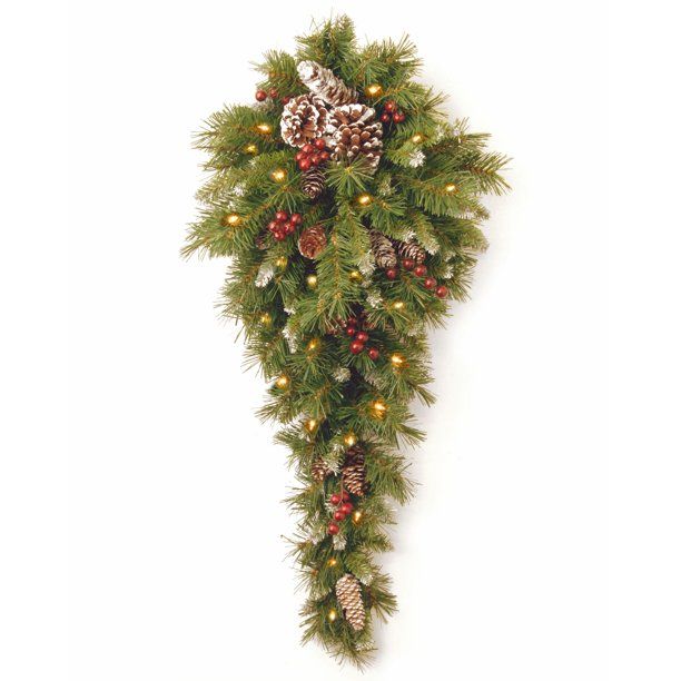 Photo 1 of 36" Pre-Lit Frosted Berry Artificial Christmas Teardrop Swag - LED Lights
