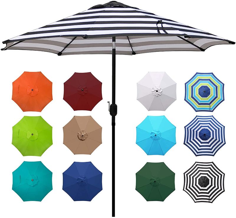 Photo 1 of Blissun 9' Outdoor Aluminum Patio Umbrella, Market Striped Umbrella with Push Button Tilt and Crank
