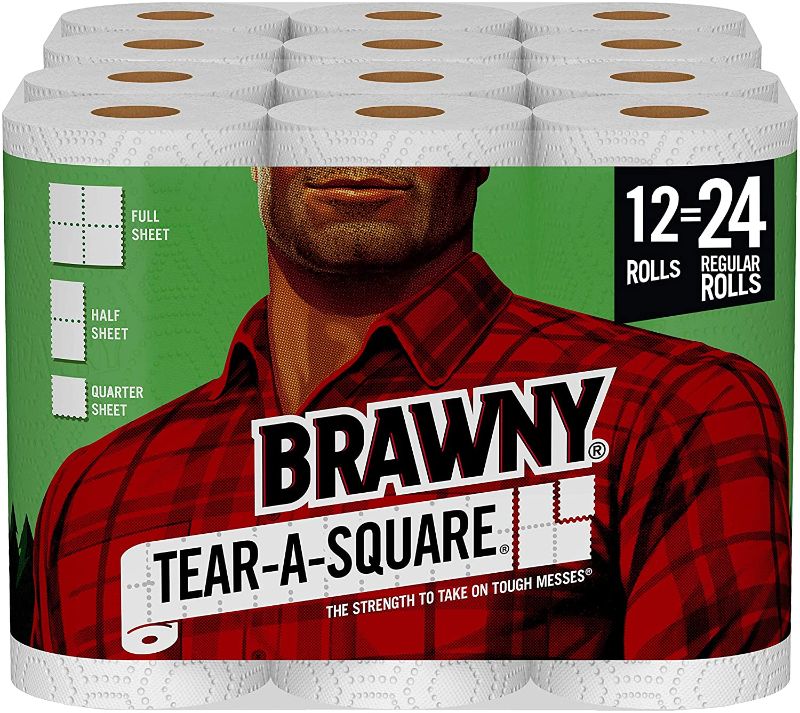 Photo 1 of Brawny Tear-A-Square Paper Towels, 12 Double Rolls = 24 Regular Rolls, 3 Sheet Size Options, Quarter Size Sheets
