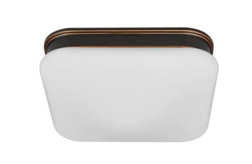 Photo 1 of Staniford 11 in. 100-Watt Equivalent Oil-Rubbed Bronze Selectable Integrated LED Square Flush Mount with Glass Shade
