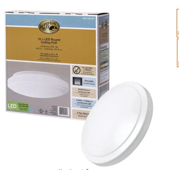 Photo 1 of 12 in. Round LED Flush Mount Light Pantry Laundry Closet Light 1000 Lumens Dimmable 4000K Bright White
