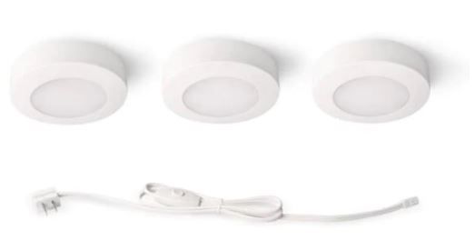 Photo 1 of 3-Light Plug-In LED White Puck Light Kit with CCT Changing (2700K/3000K/4000K)
