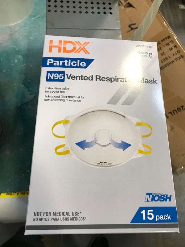 Photo 1 of 4--- boxes of hdx particles n95 vented respirator mask 15 pack 