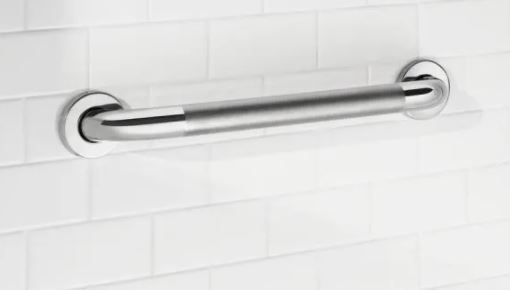 Photo 1 of 18 in. x 1-1/2 in. Concealed Peened ADA Compliant Grab Bar in Polished Stainless Steel
