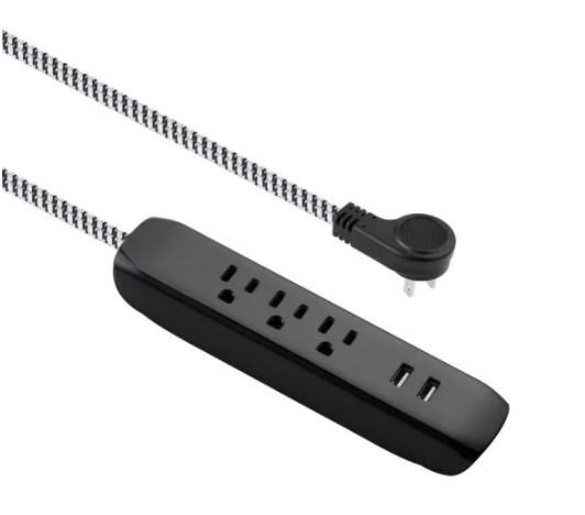 Photo 1 of 2 ---15 ft. 16/3 3 Outlet, 2 USB Braided Extension Cord in Black and White
