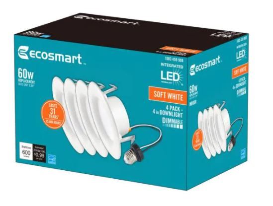 Photo 1 of 4 in. 2700K White Integrated LED Recessed Trim CEC-T20 (4-Pack)
