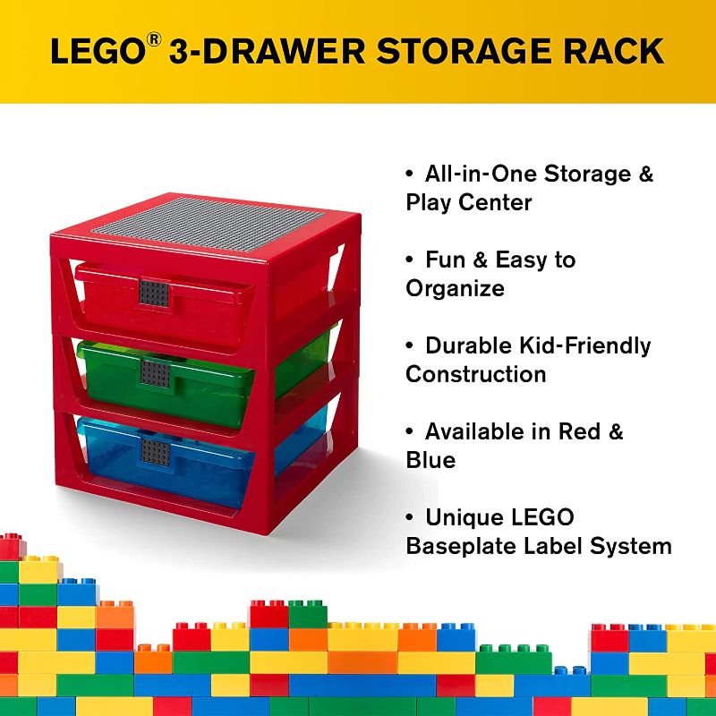 Photo 1 of Lego 3-Drawer Storage Rack System, 13-2/3 x 12-3/4 x 15 Inches, Red
