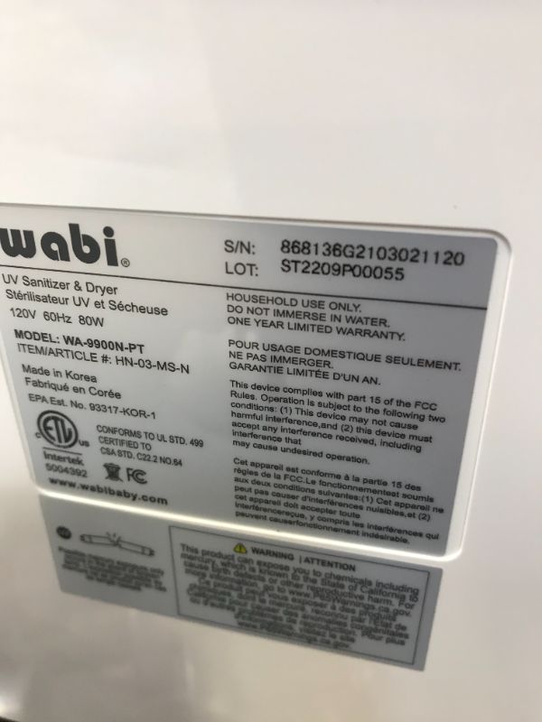 Photo 1 of Wabi Baby Touch Panel Dual Function UV Sterilizer & Dryer
