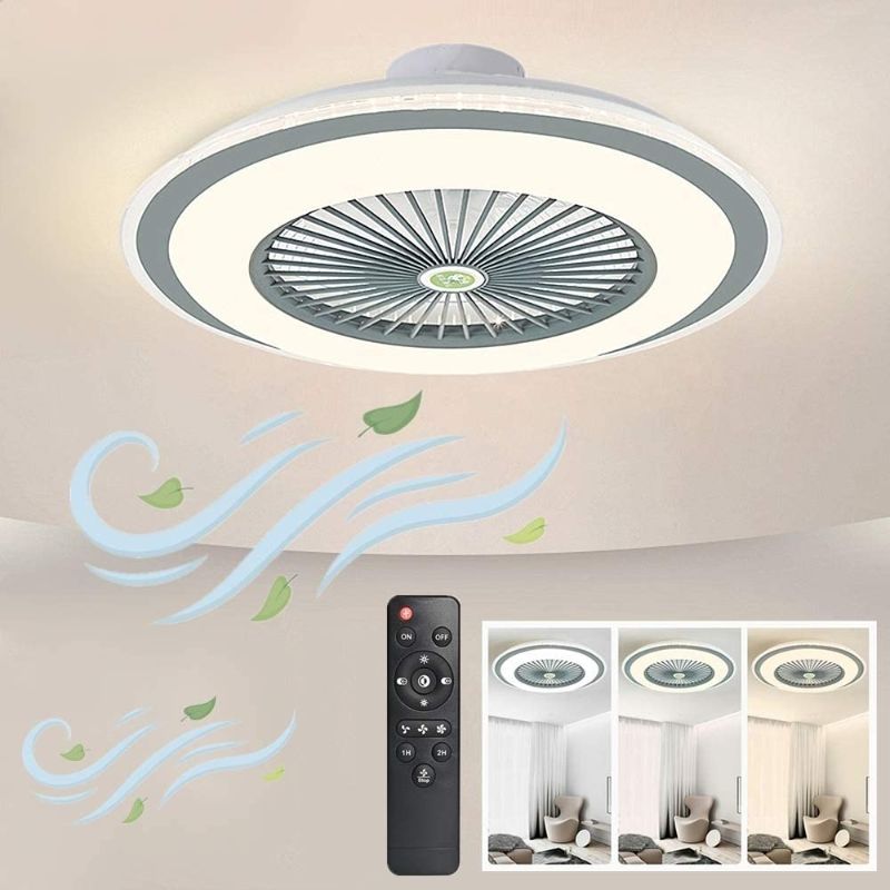 Photo 1 of IYUNXI Ceiling Fan with Lights Oversize 24’ Remote Control 40W Ultra-Thin Design Enclosed Round LED 3-Color Dimmable Fan Light with 5 Invisible Blades Low Profile Flush Mount 3-Gear Wind Smart Timing
