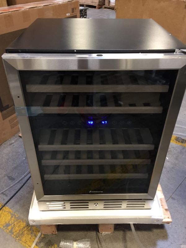 Photo 8 of Kalamera 24'' Wine Cooler Refrigerator 46 Bottle Dual Zone Built-in or Freestanding Fridge with Stainless Steel & Triple-Layer Tempered Reversible Glass Door and Temperature Memory Function
