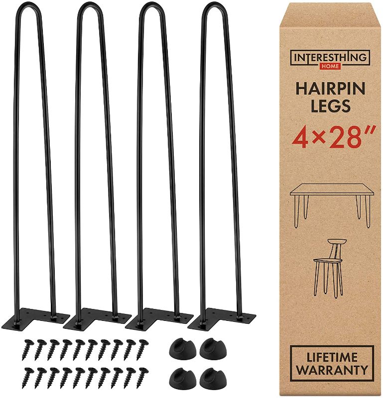 Photo 1 of 28 Inch Hairpin Legs – 4 Easy to Install Metal Legs for Furniture – Mid-Century Modern Legs for Dining and End Tables, Chairs, Home DIY Projects + Bonus Rubber Floor Protectors by INTERESTHING Home
