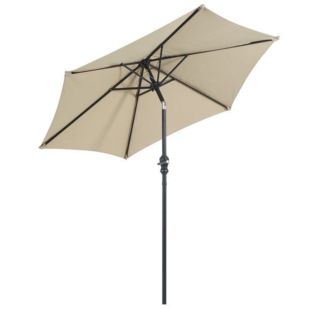 Photo 1 of 7.5FT Steel Outdoor Market Patio Umbrella with Push Tilt and Crank Lift System Wind Vent 6 Ribs, Beige
