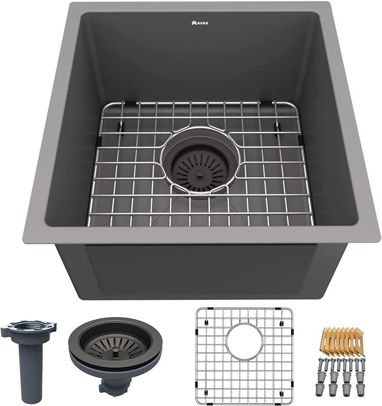 Photo 1 of 15 Inch Undermount Sink Gunmetal Dark Grey Matte, Stainless Steel Bar Prep Kitchen Single Bowl, 16 Gauge R10 Radius (15x15x9) Laundry Utility Deep Sink Gray...
