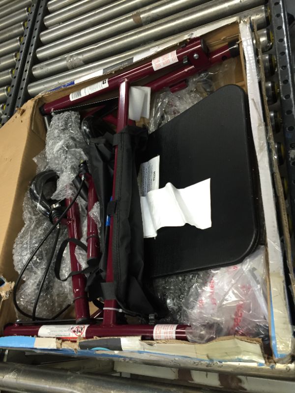 Photo 6 of Medline Rollator Walker with Seat, Steel Rolling Walker with 6-inch Wheels Supports up to 350 lbs, Medical Walker, Burgundy
