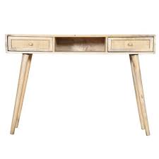 Photo 1 of The Urban Port Mango Wood Writing Desk with Two Drawers and Tapered Legs, Natural Brown