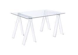 Photo 1 of INCOMPLETE SET. TOP ONLY. Amaturo Collection 801535 59" Writing Desk with Tempered Glass Top, Sawhorse Design, Chrome Accents and Acrylic Legs in Clear
