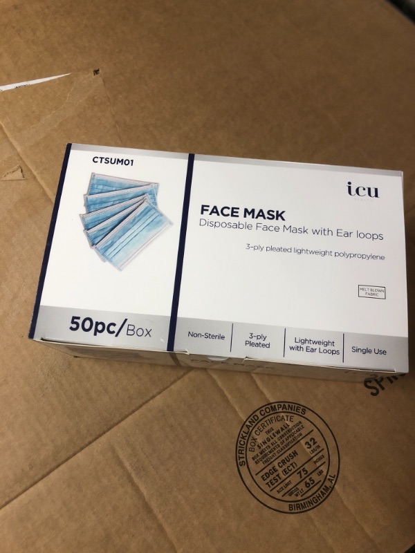 Photo 2 of 50 Protective Face Masks by ICU Health - Basic Single Use Face Mask with 3 Layer Construction (50 pieces/box)
