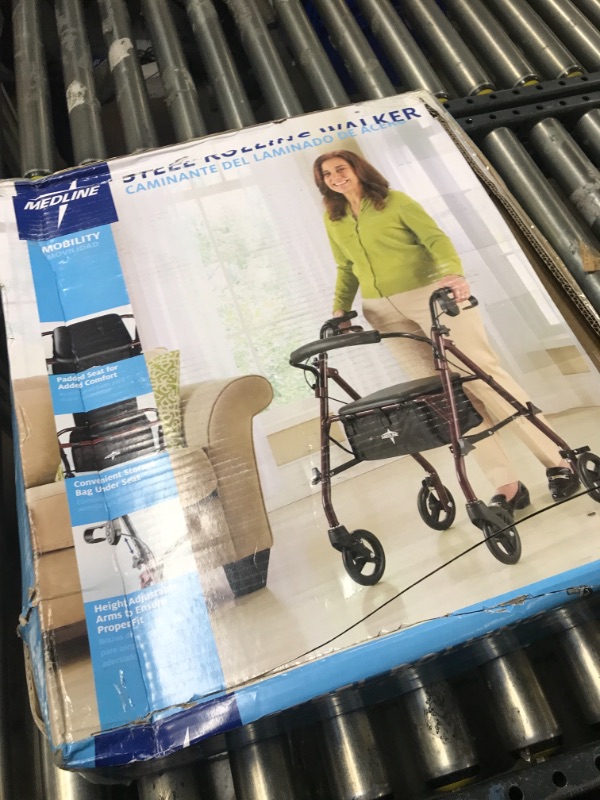 Photo 3 of Medline Steel Rollator Walker Burgundy 350 lbs Capacity