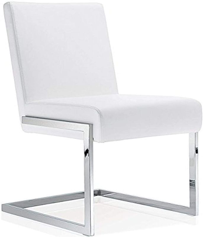 Photo 1 of Baxton Studio Wholesale Interiors Toulan Modern and Contemporary Faux Leather Upholstered Stainless Steel Dining Chair (Set of 2), White
