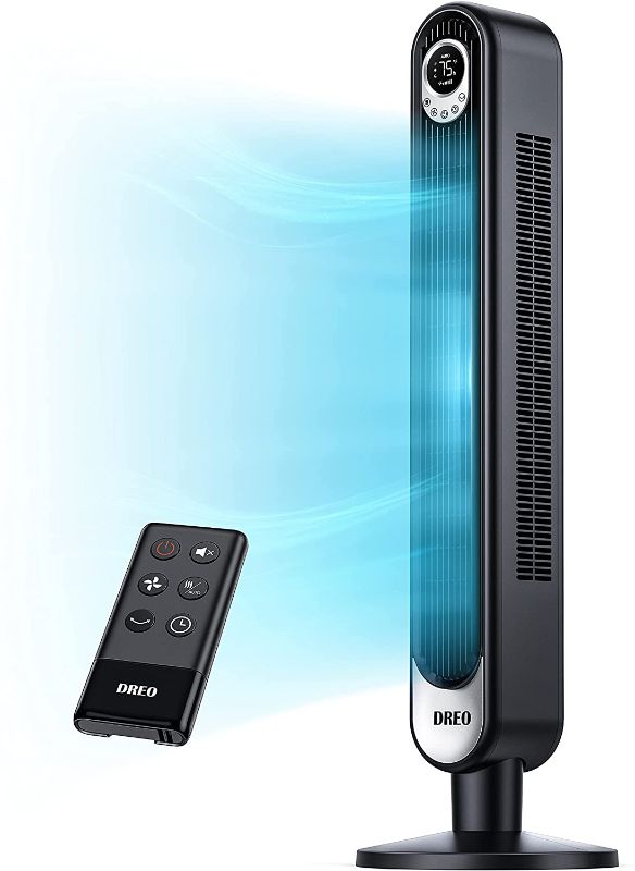Photo 1 of Dreo Tower Fan with Remote. Floor Fan Oscillating 90°. Powerful Fan 6 Speeds. Quiet Bladeless Fan. 3 Modes. 12-Hour Timer. LED Display. Black Indoor Standing Fans for Home Bedroom Office Room
