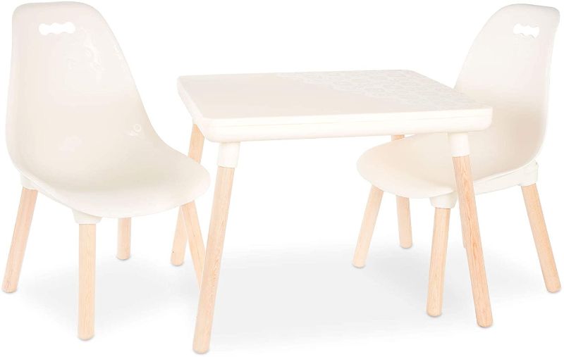 Photo 1 of B. Toys by Battat Spaces by Battat – Kids Furniture Set – 1 Craft Table & 2 Kids Chairs with Natural Wooden Legs (Ivory)

