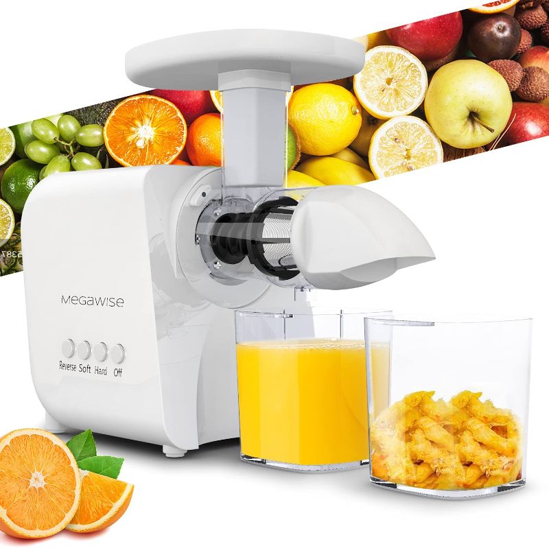 Photo 1 of Juicer, MegaWise 2 Speeds Modes Slow Masticating Juicer Machine, Cold Press Juicer Extractor Easy to Clean with Brush & Higher Juicer Yield with Quiet Motor and Reverse Function-White
