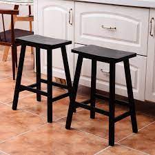 Photo 1 of Bar Stool 2pcs Pine Wood Saddle Seat Black
