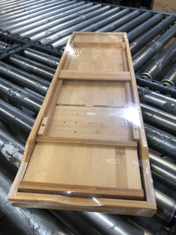 Photo 1 of Luxury Retractable Bathtub Caddie Tray, Foldable Bamboo Bathtub Tray with Mirror Caddie, can Place Books and Integrated Tablet, Smartphone and Wine Glass - idea of Gifts for Loved Ones
