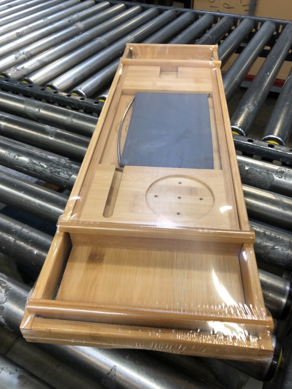 Photo 1 of Luxury Retractable Bathtub Caddie Tray, Foldable Bamboo Bathtub Tray with Mirror Caddie, can Place Books and Integrated Tablet, Smartphone and Wine Glass - idea of Gifts for Loved Ones
