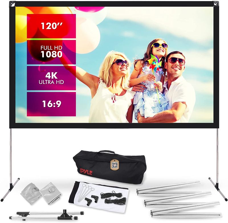 Photo 1 of Pyle Projector Screen with Stand - 120" 16:9 HD 4K Portable Lightweight Freestanding Foldable Indoor Outdoor Movie Projection Display with Frame for Home Theater
