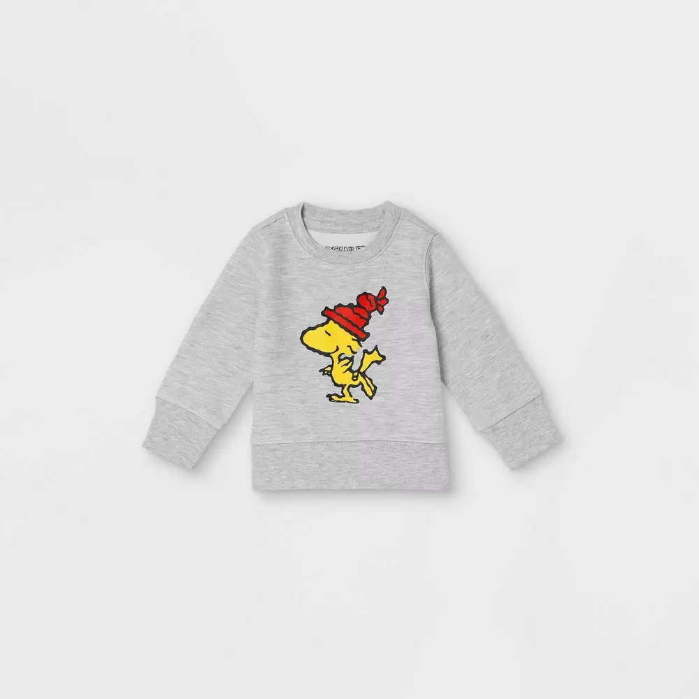 Photo 1 of Baby Peanuts Family Holiday Graphic Sweatshirt - Light Gray Wash 0-3 M