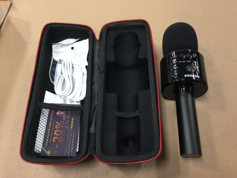 Photo 2 of BONAOK Wireless Bluetooth Karaoke Microphone,3-in-1 Portable Handheld Karaoke Mic Speaker Machine Birthday Home Party for All Smartphone (Q37 Black)
