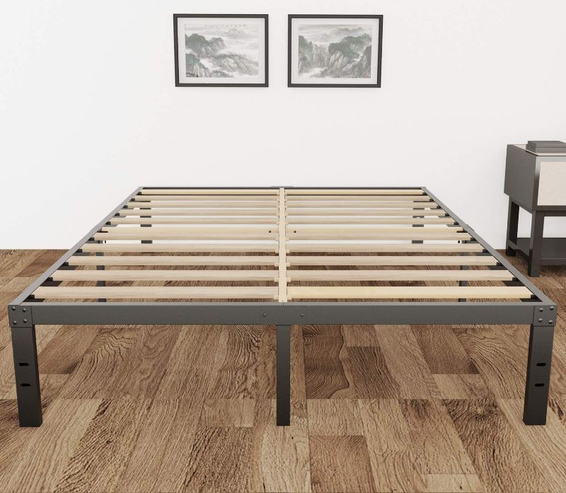 Photo 1 of ZIORS 3500lbs Heavy Duty,14 Inch Steel & Wooden Slat Support Reinforced Platform Bed Frame,Mattress Foundation/No Box Spring Needed/Easy Assembly/Noise Free,Full/Queen/California King (King)
