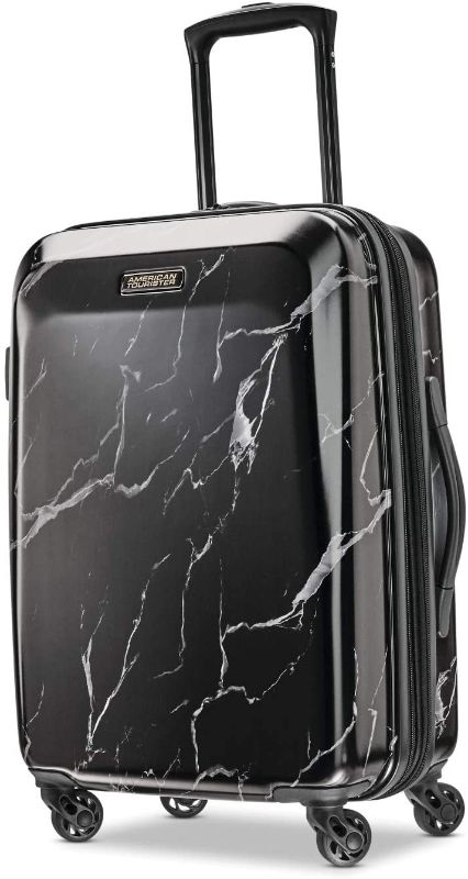 Photo 1 of  American Tourister Moonlight Hardside Expandable Luggage with Spinner Wheels, Black Marble, Checked-Medium 24-Inch
