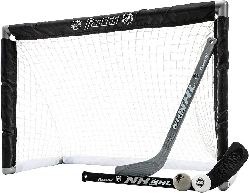 Photo 1 of Franklin Sports NHL Youth Mini Hockey Goal + Stick Set - Kids Knee Hockey Goal, Sticks + Foam Mini Balls - (1) Goal, (2) Mini Sticks + (2) Balls Included
