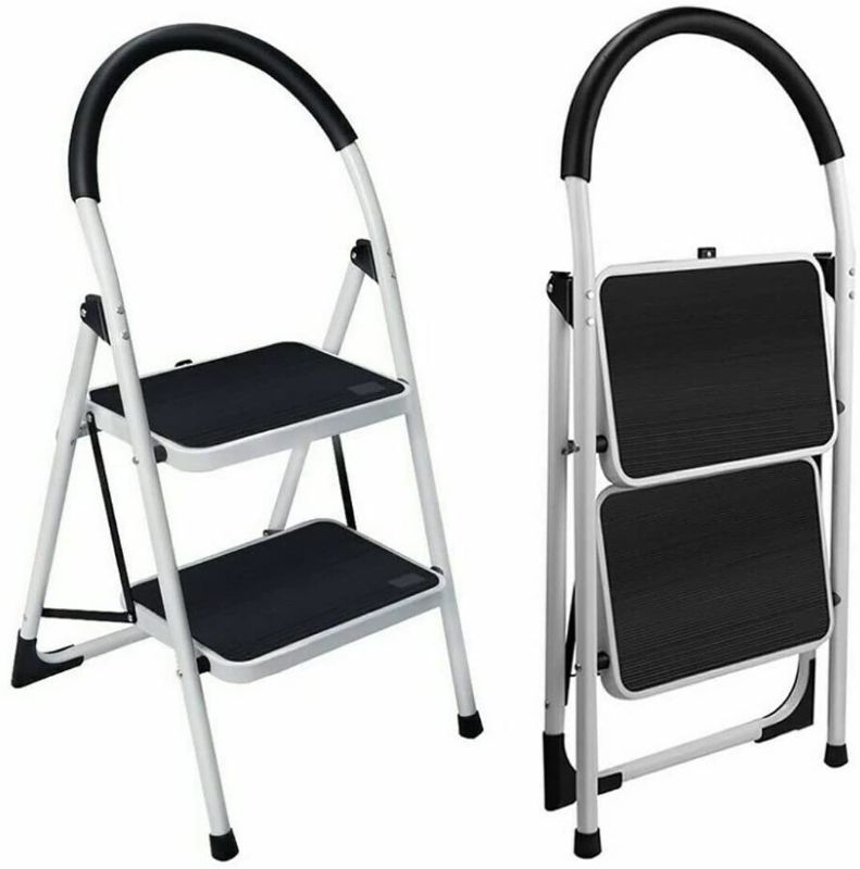 Photo 1 of 2 Step Ladder Step Folding Stool with Rubber Wide Anti-Slip Pedal Lightweight Sturdy Steel Ladder Hold Up to 330lbs for Household, Home, Kitchen and Office
