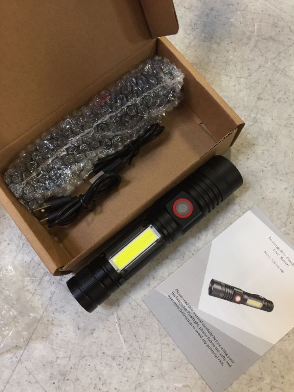 Photo 2 of Rechargeable Flashlight (1200mah Battery Included), Super Bright Magnetic LED Flashlight with COB Light, Pocket-Sized Tactical Flashlight, Zoomable, 4Modes, Waterproof Flashlight for Camping,Emergency