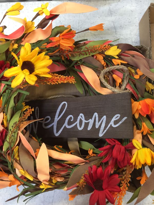 Photo 2 of  Fall Flower Wreath Floral Wreath Autumn Wreath Front Door Wreath for Home Decor 