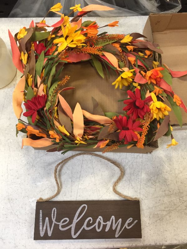 Photo 1 of  Fall Flower Wreath Floral Wreath Autumn Wreath Front Door Wreath for Home Decor 