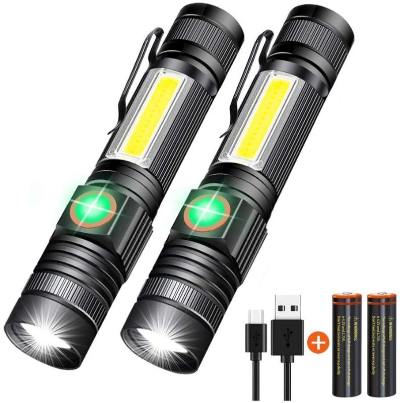 Photo 1 of Rechargeable Flashlight (1200mah Battery Included), Super Bright Magnetic LED Flashlight with COB Light, Pocket-Sized Tactical Flashlight, Zoomable, 4Modes, Waterproof Flashlight for Camping,Emergency