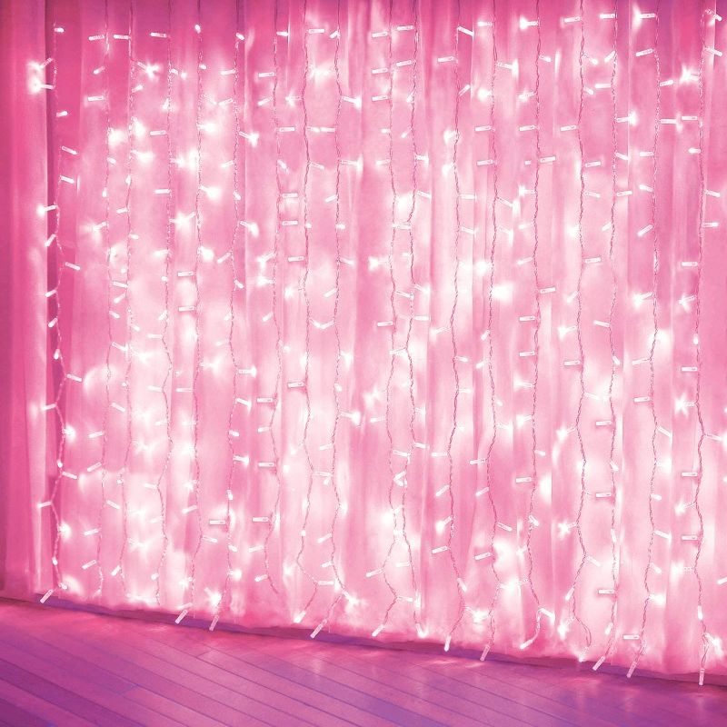 Photo 1 of Curtain Lights, Pink 8 Modes LED String Lights for Garden, Girls' Room, Party, Window and Wall Decorations