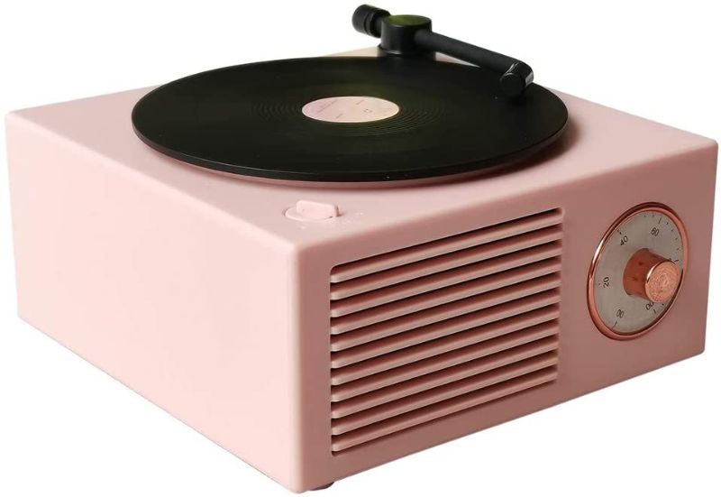 Photo 1 of Vinyl Record Player Style Bluetooth Speaker Old Fashioned Classic Style Pink Cute Look Gift for Girls Bass Enhancement Loud Volume Speaker by Wetocke
