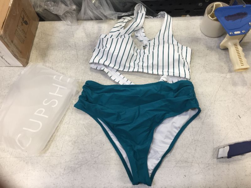 Photo 1 of Cupshe Women's White/Teal 2 Piece Swimsuit (XL)